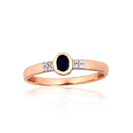 С драгоценными камнями,  - Золотое кольцо, Красное Золото 585 проба, родий (покрытие), Бриллианты, Сапфир