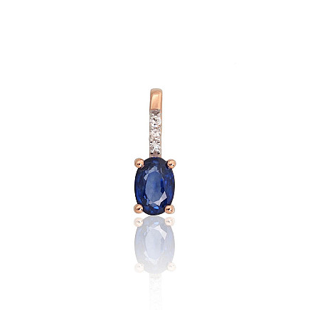Коллекция Lamour,  - Золотой кулон, Красное Золото 585 проба, родий (покрытие) , Бриллианты , Сапфир