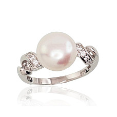 Серебряное кольцо, 16, 3.2 g, Серебро 925 проба, родий (покрытие), Цирконы , Жемчуг