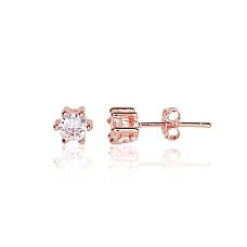 Серебряные серьги-пуссеты, 1 g, Серебро 925 проба, красное золото (покрытие), Цирконы