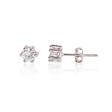 Серебряные серьги-пуссеты, 1 g, Серебро 925 проба, родий (покрытие), Цирконы