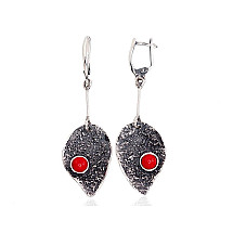 Серебряные серьги, Серебро 925 проба, оксид (покрытие), Коралл (Имитация)