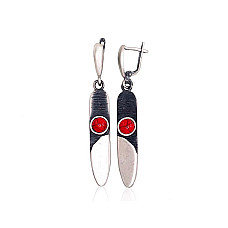 Серебряные серьги, Серебро 925 проба, оксид (покрытие), Коралл (Имитация)