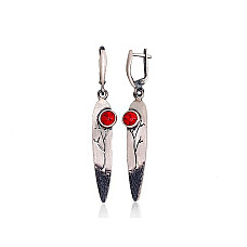 Серебряные серьги, Серебро 925 проба, оксид (покрытие), Коралл (Имитация)