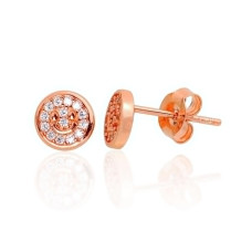Серебряные серьги-пуссеты, 1.2 g, Серебро 925 проба, красное золото (покрытие), Цирконы
