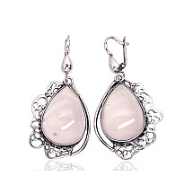 Серебряные серьги, Серебро 925 проба, оксид (покрытие), Розовый кварц