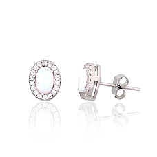 Серебряные серьги-пуссеты, 1.5 g, Серебро 925 проба, родий (покрытие), Цирконы , Опалит