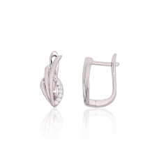 Серебряные серьги на английском замке, 2.6 g, Серебро 925 проба, родий (покрытие), Цирконы