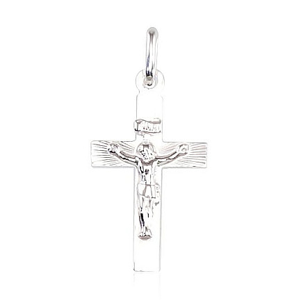 Крестики и иконки, Крест с распятием - Серебряный кулон, 0.7 g, Серебро 925 проба