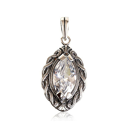Женские,  - Серебряный кулон, Серебро 925 проба, оксид (покрытие), Цирконы