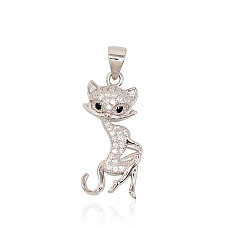 Кошка, Серебряный кулон, Серебро 925 проба, родий (покрытие), Цирконы