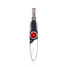 Серебряный кулон, Серебро 925 проба, оксид (покрытие), Коралл (Имитация)