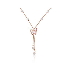 Серебряное колье, 42, 3.6 g, Серебро 925 проба, красное золото (покрытие), Цирконы , Жемчуг , Перламутр, Регулируемая длина
