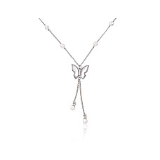 Серебряное колье, 42, 3.5 g, Серебро 925 проба, родий (покрытие), Цирконы , Жемчуг , Перламутр, Регулируемая длина