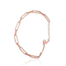 Серебряный браслет, 17, 5.7 g, Серебро 925 проба, красное золото (покрытие), Цирконы, Регулируемая длина