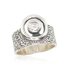Серебряное кольцо, 17, 6.8 g, Серебро 925 проба, оксид (покрытие), Цирконы