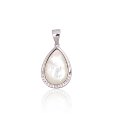 Серебряный кулон, Серебро 925 проба, родий (покрытие), Цирконы, Перламутр