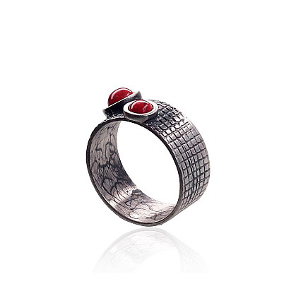 Серебряное кольцо, Серебро 925 проба, оксид (покрытие), Коралл (Имитация), - 2101740000034 Коллекция K-Exclusive, - Серебряное кольцо, Серебро 925 проба, оксид (покрытие), Коралл (Имитация)