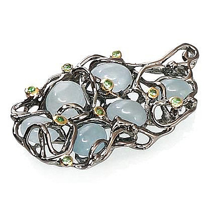 Серебряный кулон, Серебро 925 проба, родий (покрытие)/, желтое золото (покрытие), Аквамарин , Цаворит, - 2300561698752 С золотым покрытием, - Серебряный кулон, Серебро 925 проба, родий (покрытие)/, желтое золото (покрытие), Аквамарин , Цаворит
