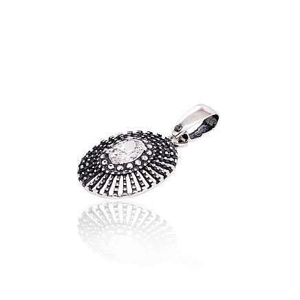 Серебряный кулон, Серебро 925 проба, оксид (покрытие), Цирконы, - 2301525000024 Женские, - Серебряный кулон, Серебро 925 проба, оксид (покрытие), Цирконы