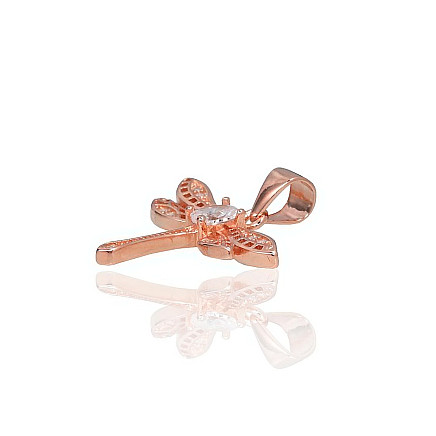 Серебряный кулон, Серебро 925 проба, красное золото (покрытие), Цирконы, Стрекоза - 2301926000050 С золотым покрытием, Стрекоза - Серебряный кулон, Серебро 925 проба, красное золото (покрытие), Цирконы