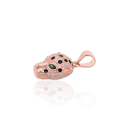 Серебряный кулон, Серебро 925 проба, красное золото (покрытие), Цирконы , Ювелирная эмаль, Леопард - 2301987000044 С золотым покрытием, Леопард - Серебряный кулон, Серебро 925 проба, красное золото (покрытие), Цирконы , Ювелирная эмаль