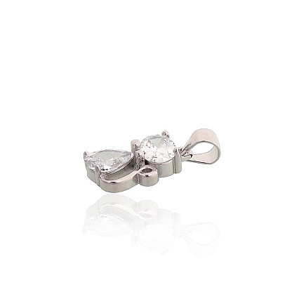 Женские, Кошка - Серебряный кулон, Серебро 925 проба, родий (покрытие), Цирконы