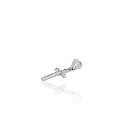Серебряный кулон, 0.6 g, Серебро 925 проба, родий (покрытие), Цирконы, Крестик - 2302027000017 Крестики и иконки, Крестик - Серебряный кулон, 0.6 g, Серебро 925 проба, родий (покрытие), Цирконы