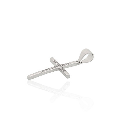 Серебряный кулон, 0.7 g, Серебро 925 проба, родий (покрытие), Цирконы, Крестик - 2302029000015 Крестики и иконки, Крестик - Серебряный кулон, 0.7 g, Серебро 925 проба, родий (покрытие), Цирконы