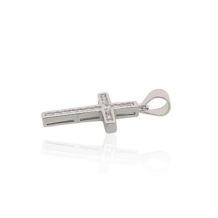 Серебряный кулон, 1 g, Серебро 925 проба, родий (покрытие), Цирконы, Крестик - 2302031000010 Крестики и иконки, Крестик - Серебряный кулон, 1 g, Серебро 925 проба, родий (покрытие), Цирконы