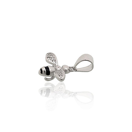 Серебряный кулон, 0.8 g, Серебро 925 проба, родий (покрытие), Цирконы , Ювелирная эмаль, Пчела - 2302044000021 Женские, Пчела - Серебряный кулон, 0.8 g, Серебро 925 проба, родий (покрытие), Цирконы , Ювелирная эмаль