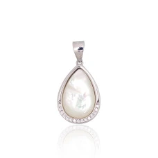 Серебряный кулон, Серебро 925 проба, родий (покрытие), Цирконы, Перламутр