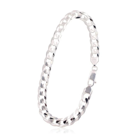 Meestele,  - Hõbekett Curb 6.9 mm, kantide teemanttöötlus, Hõbe 925 proov