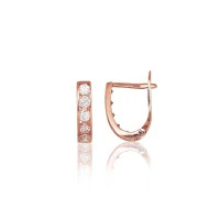 Золотые серьги на английском замке, 0.76 g, Красное Золото 585 проба, Цирконы