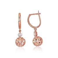 Золотые серьги на английском замке, 2.15 g, Красное Золото 585 проба, Цирконы