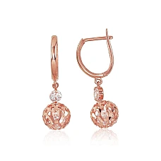 Золотые серьги на английском замке, 2.18 g, Красное Золото 585 проба, Цирконы