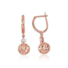 Золотые серьги на английском замке, 2.21 g, Красное Золото 585 проба, Цирконы