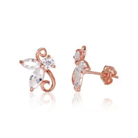 Золотые серьги-пуссеты, 0.8 g, Красное Золото 585 проба, Цирконы