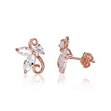 Золотые серьги-пуссеты, 0.8 g, Красное Золото 585 проба, Цирконы