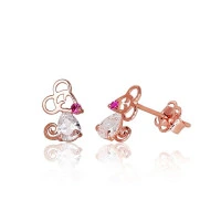 Золотые серьги-пуссеты, 0.46 g, Красное Золото 585 проба, Цирконы