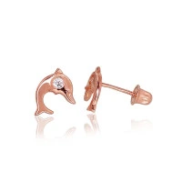 Золотые серьги-пуссеты с винтами, 0.47 g, Красное Золото 585 проба, Цирконы
