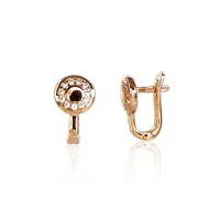 Золотые серьги на английском замке, 1.58 g, Красное Золото 585 проба, Цирконы