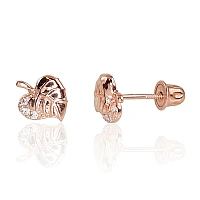 Золотые серьги-пуссеты с винтами, 0.54 g, Красное Золото 585 проба, Цирконы