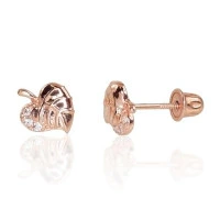 Золотые серьги-пуссеты с винтами, 0.56 g, Красное Золото 585 проба, Цирконы