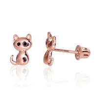 Золотые серьги-пуссеты с винтами, 0.46 g, Красное Золото 585 проба, Цирконы
