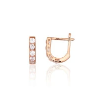 Золотые серьги на английском замке, 1.12 g, Красное Золото 585 проба, Цирконы