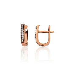 Золотые серьги на английском замке, 2.2 g, Красное Золото 585 проба, Цирконы