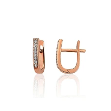 Золотые серьги на английском замке, 2.21 g, Красное Золото 585 проба, Цирконы