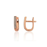 Золотые серьги на английском замке, 2.22 g, Красное Золото 585 проба, Цирконы