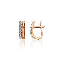 Золотые серьги на английском замке, 2.39 g, Красное Золото 585 проба, Цирконы